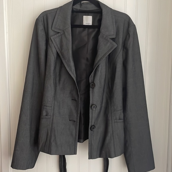 Halogen Women's Linen Blend Blazer Dark Gray Three Button Tie Belt Lined Size 16 - Picture 6 of 14
